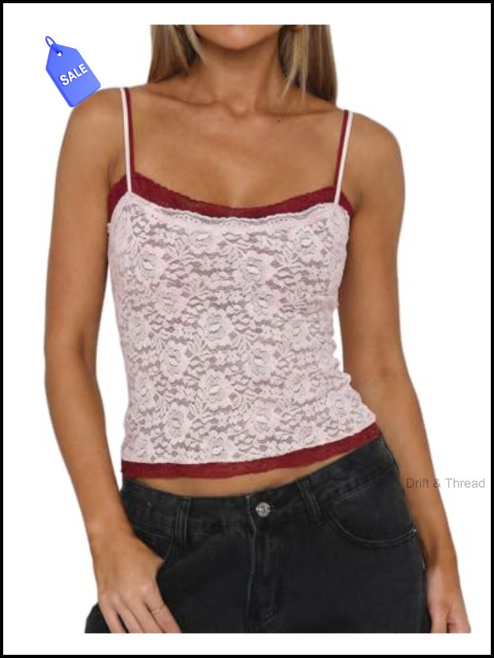 Women's Double Layer Lace Camisole Tank Scoop Neck Summer Y2K Cami Top